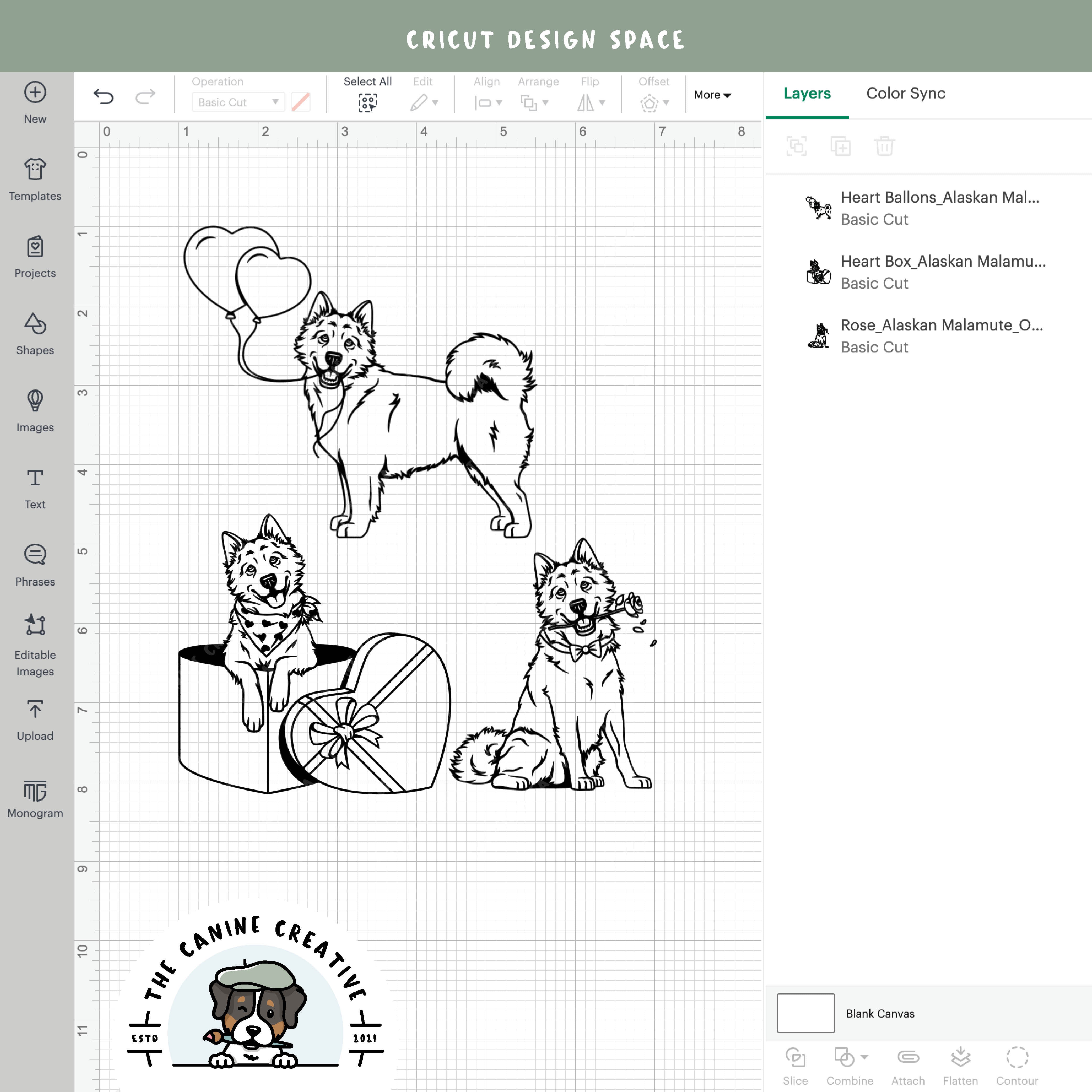 Screenshot showing outline versions inside Cricut Design Space